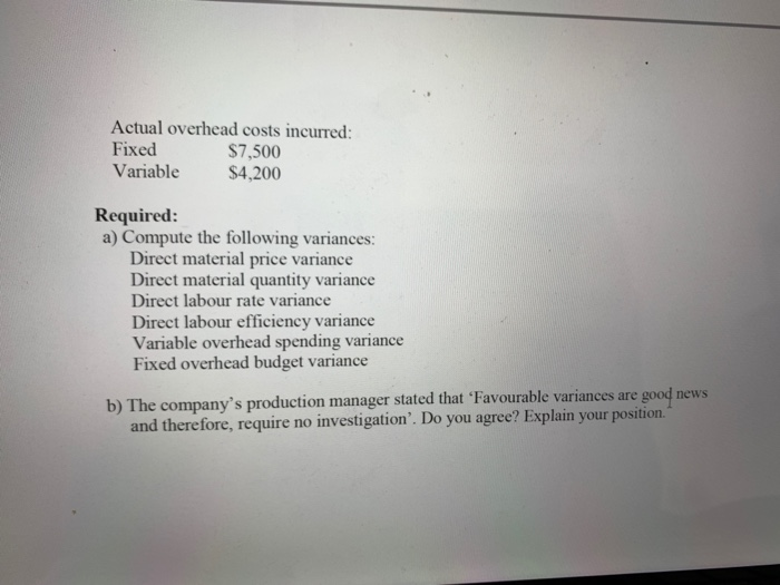 Problems 1. Monoclean Company manufactures a single product, Glamour. The standard cost