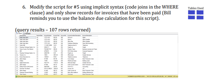 In SQL, using a company accounts payable (AP) database write an executable
