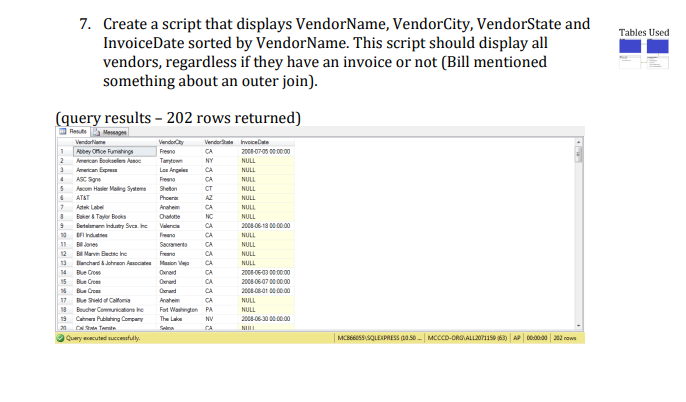 SQL Script that satisfies the following prompts: Table Joins Reference, and script