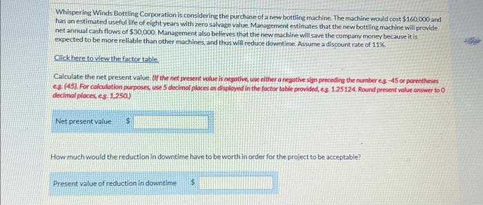 i need answer asap Whispering Winds Bottling Corporation is considering the purchase