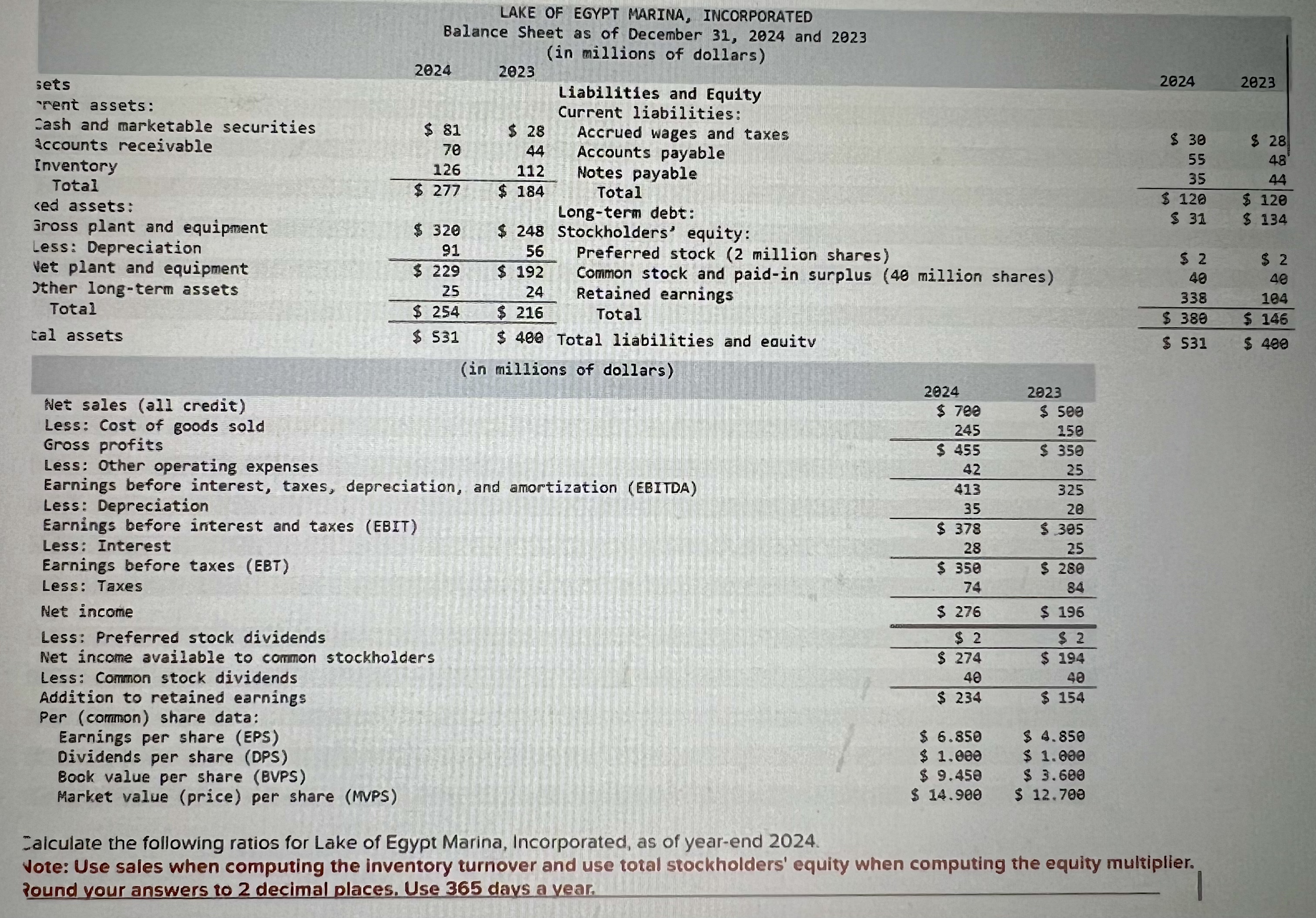  Given the information below, please find: A: inventory turnover B: days'