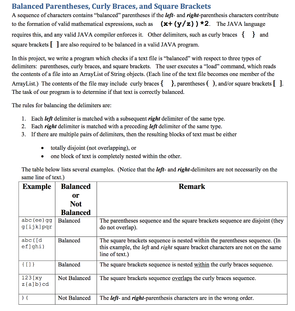 Need help pleaseeee Balanced Parentheses, Curly Braces, and Square Brackets Balanced Parentheses,