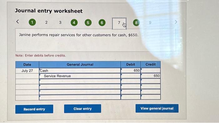 to Karen on account, $300. July 9 Janine pays $350 to Karen
