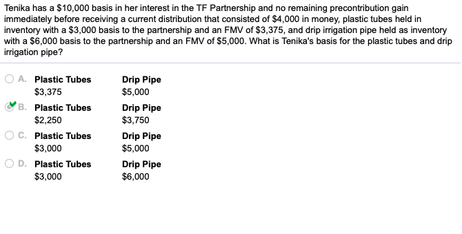 HOW DO YOU SOLVE THIS? Tenika has a $10,000 basis in her