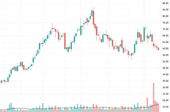 4.) (10 points) Identify a common chart pattern on the following stock
