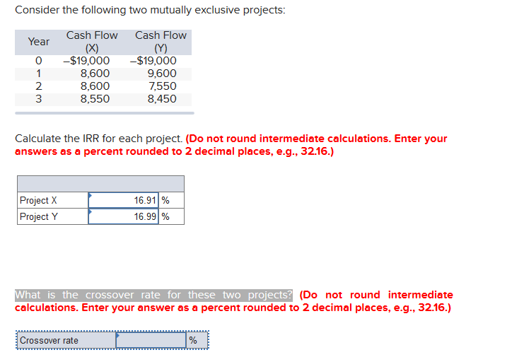 Can you show work through excel for crossover rate? The IRR