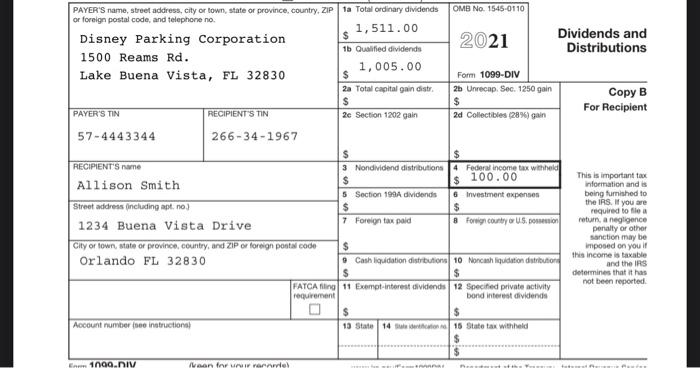 . The Smiths live at 1234 Buena Vista Drive, Orlando, FL 32830.
