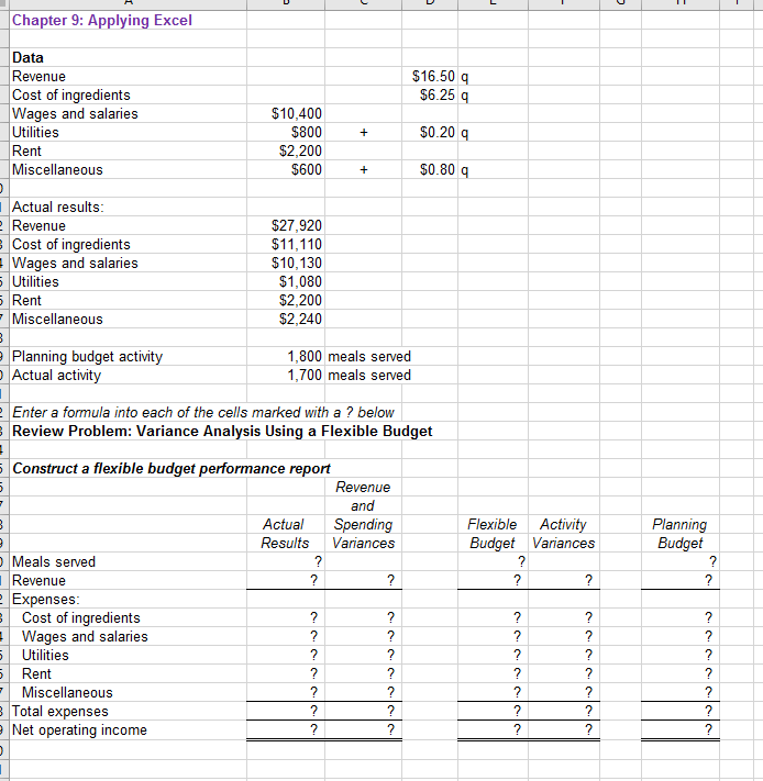  Chapter 9: Applying Excel Data $16.50 q Revenue q $6.25 Cost