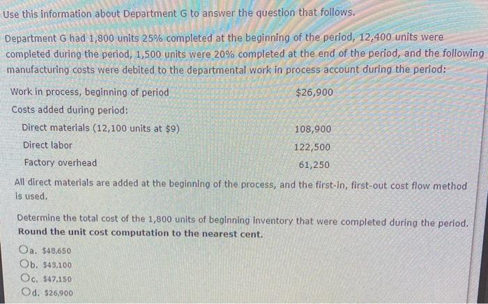  Use this information about Department G to answer the question that