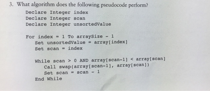  Please help me answer the question what this pseudocode does 3.
