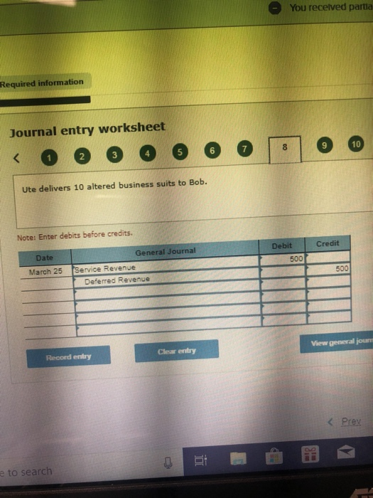  You received par Required information Journal entry worksheet