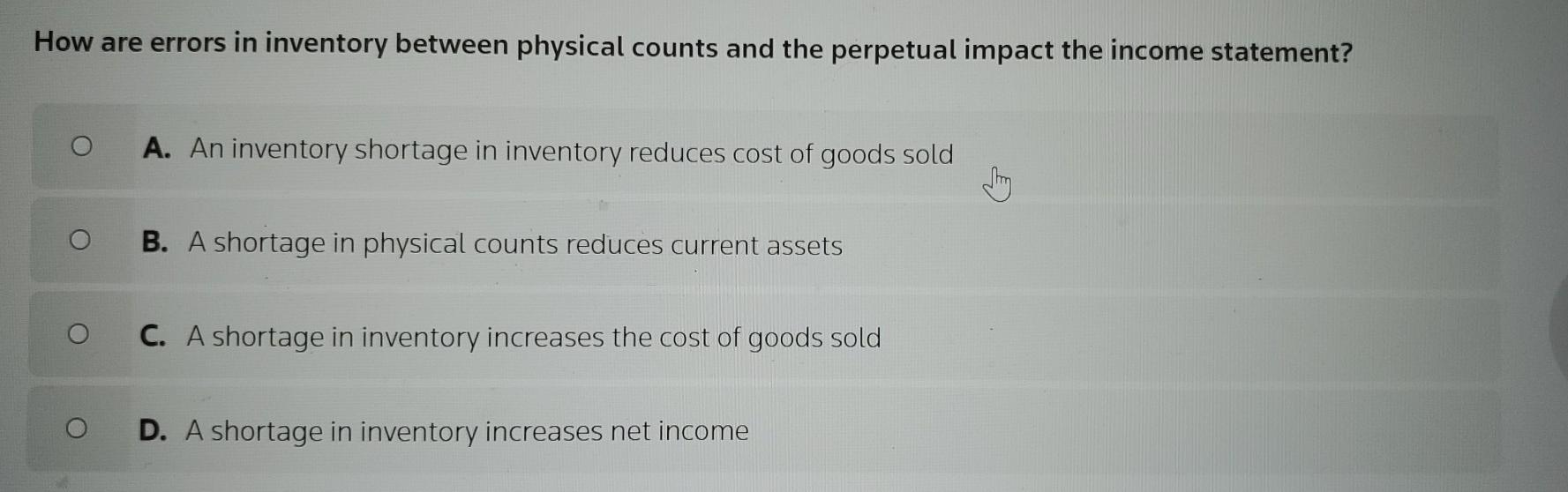  How are errors in inventory between physical counts and the perpetual