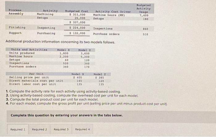 Additional production information concerning its two models follows. 1. Compute the