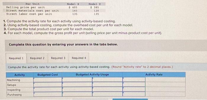 activity rate for each activity using activity-based costing. 2. Using activity-based costing,