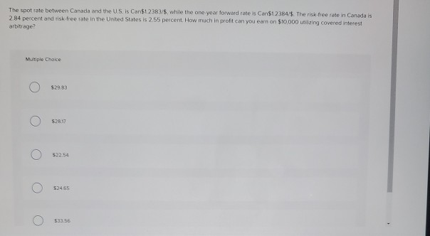  The spot rate between Canada and the U.S.is Can$12383/5. while the