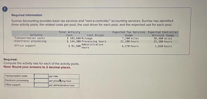 help please Required information Sunrise Accounting provides basic tax services and "rent-a-controller"
