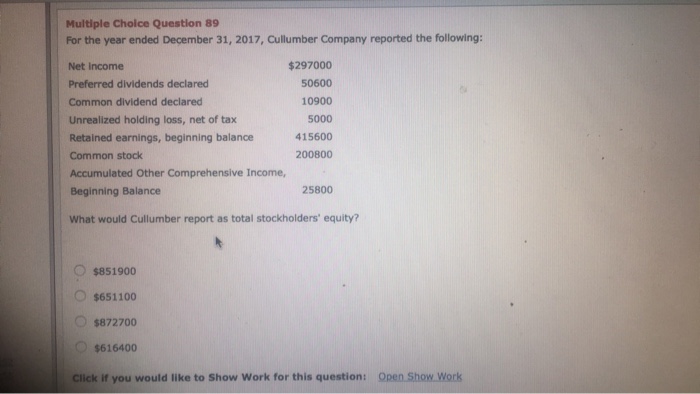  89 ce Question 89 For the year ended December 31, 2017,