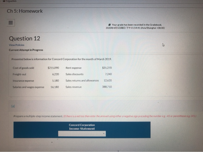  Tripadvis Ch 5: Homework = Your grade has been recorded in