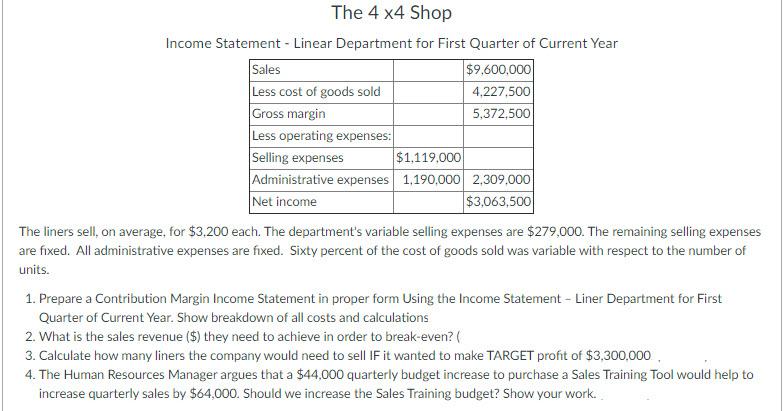 26. 4 Please answer question 4 only The 4x4 Shop Income Statement