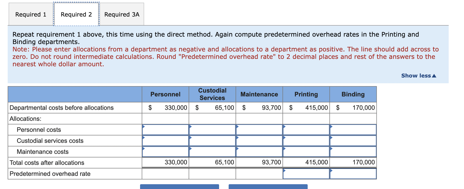 enter allocations from a department as negative and allocations to a department