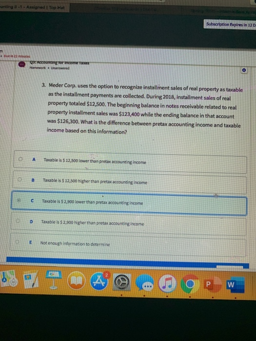 ACCT 312 nating 1-1 - Assigned Top Hat Subscription Expires in 120