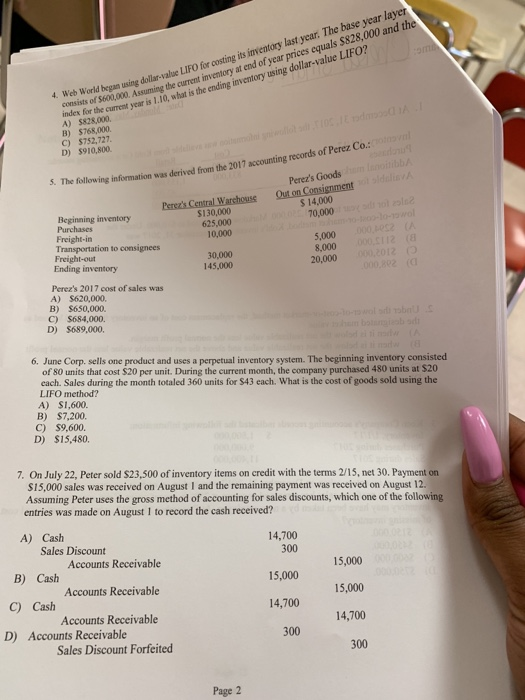  index for th 0 Assuming the current inventory at end of