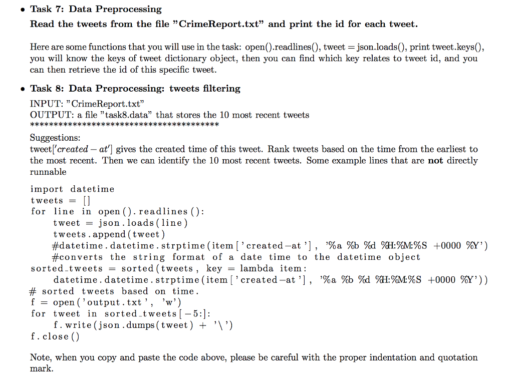 In Python 2.7. CrimeReport is ther https://pastebin.com/UjwMSmUZ Task 7: Data Preprocessing Read