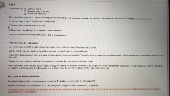  Need Help with HTML Below is Lab4.html Webpage.JPG FlawedCode.txt Lab 4