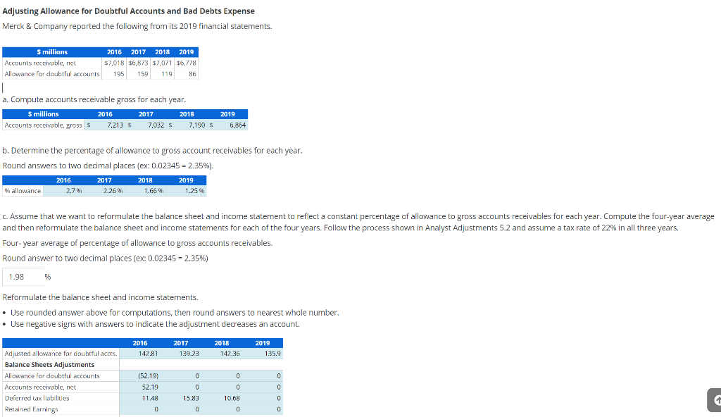 Please answer a-c I will rate your answer! Thank you! Adjusting Allowance