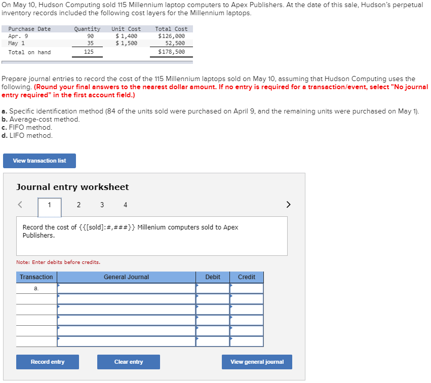  On May 10, Hudson Computing sold 115 Millennium laptop computers to