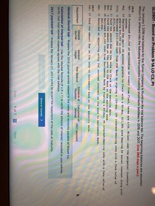  GL901- Based on Problem 9-1A LO C2, P1 The January 1,2016