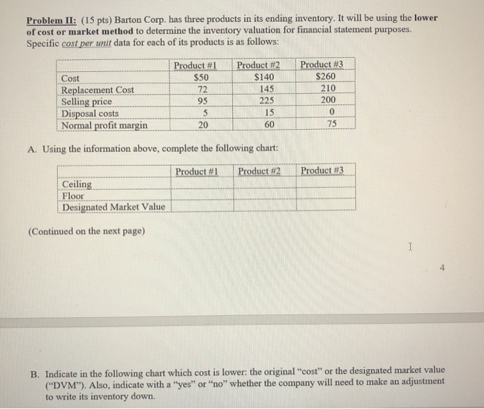  Problem II: (15 pts) Barton Corp. has three products in its