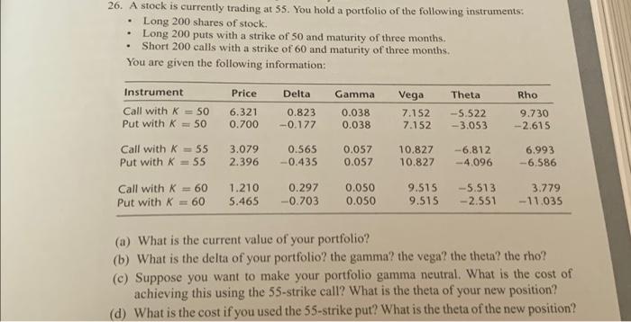 Using the same information as in Question 26, calculate the following quantities: