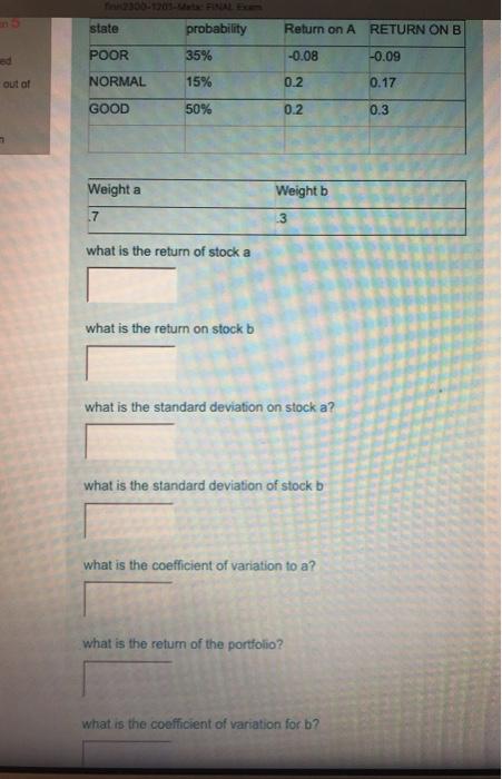  state Return on A RETURN ONB probability 35% POOR -0.08 -0.09