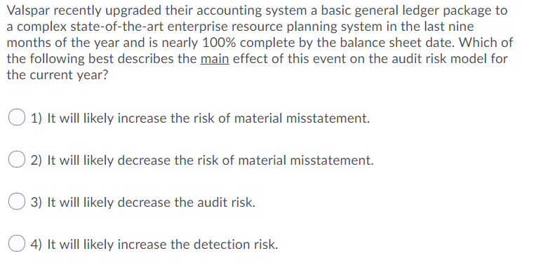  Valspar recently upgraded their accounting system a basic general ledger package