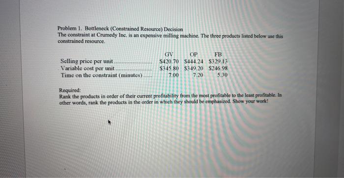  Problem 1. Bottleneck (Constrained Resource) Decision The constraint at Crumedy Inc,