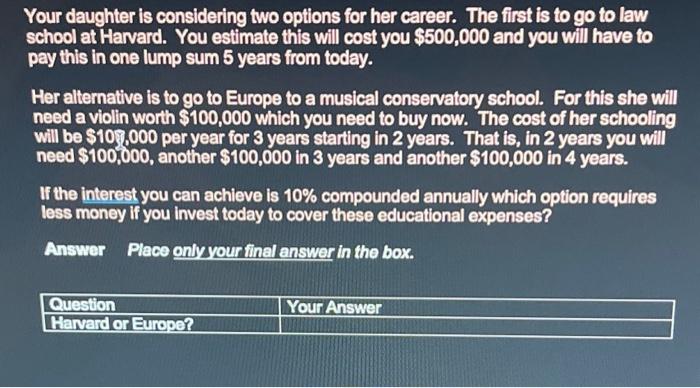 real human answer this question please properly please. Your daughter is considering