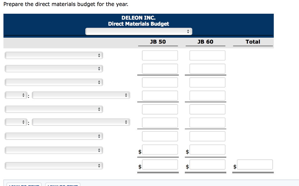JB 50 JB 60 Sales budget Anticipated volume in units Unit selling