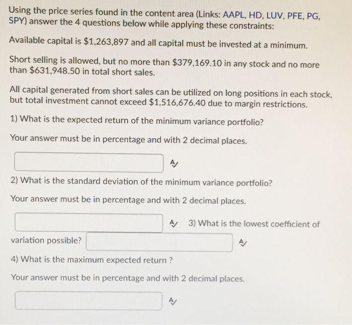  Using the price series found in the content area (Links: AAPL,