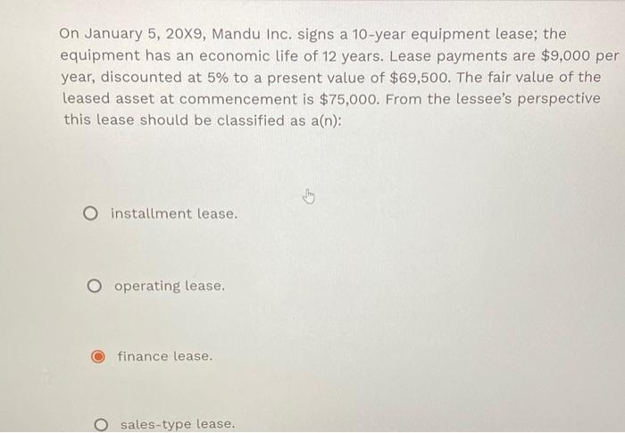  please i need this answer On January 5, 20X9, Mandu Inc,