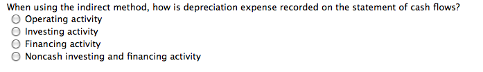 When using the indirect method, how is depreciation expense recorded on