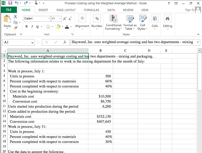 Compute the equivalent units of production using the weighted-average method. Compute