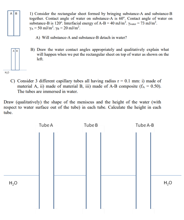  Consider the rectangular sheet formed by bringing substance-A and substance-B together.
