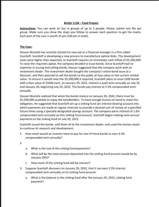  BUQU 1130 - Final Project Instructions: You can work on this