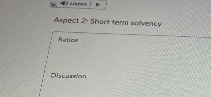  Listen Aspect 2: Short term solvency Ratios Discussion