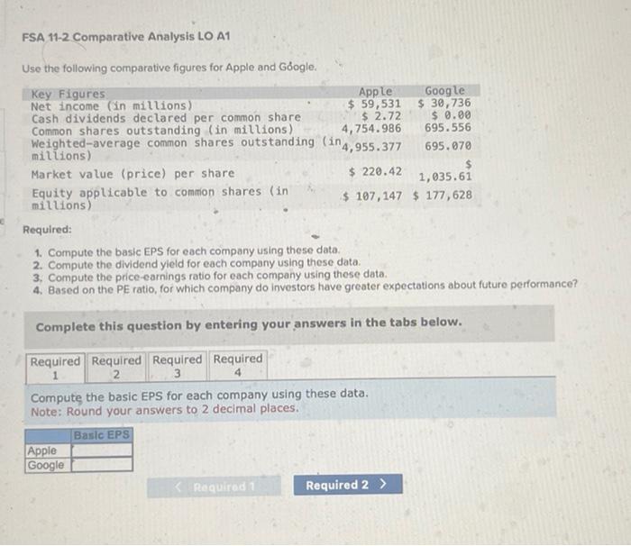  FSA 11-2 Comparative Analysis LO A1 Use the following comparative figures
