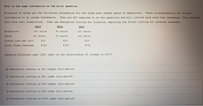  This is the same information as the prior question. 2017 Billboard