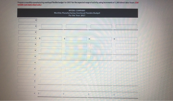uses a flexible budget for manufacturing overhead based on direct labor hours.
