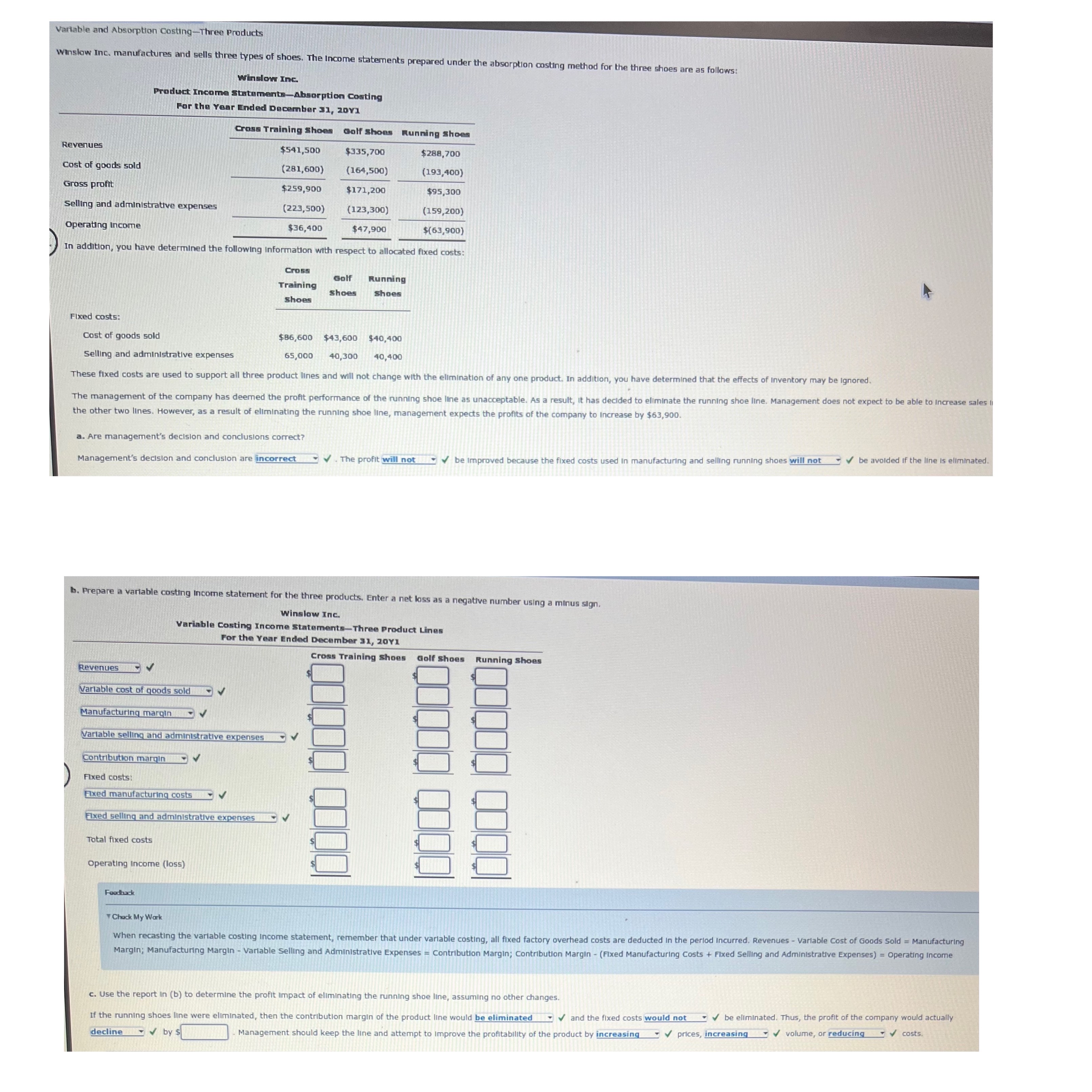  Variable and absorbtion costing - three products 