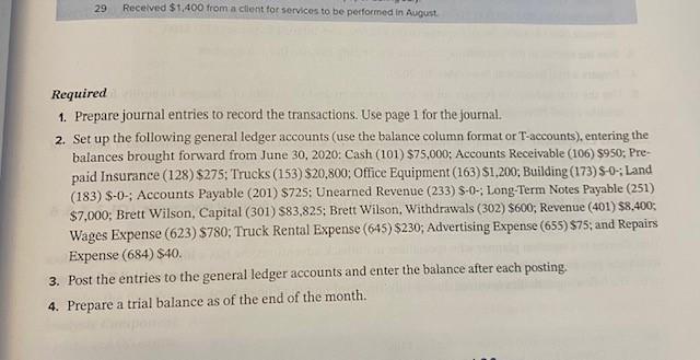 Recording Transactions At the beginning of June 2020, Brett Wilson created a